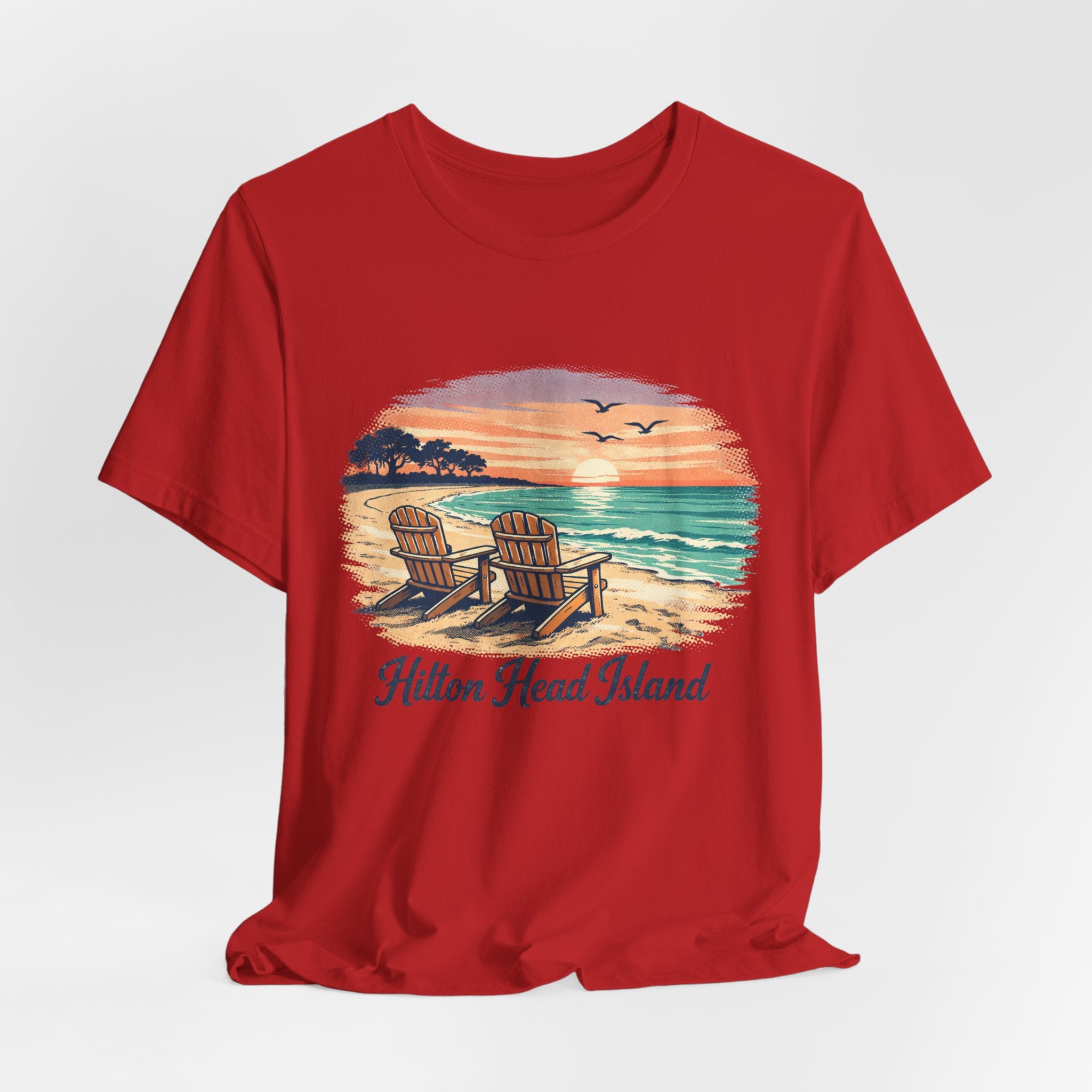Hilton Head Island Beach T‑Shirt — Sunset Chairs Coastal Tee