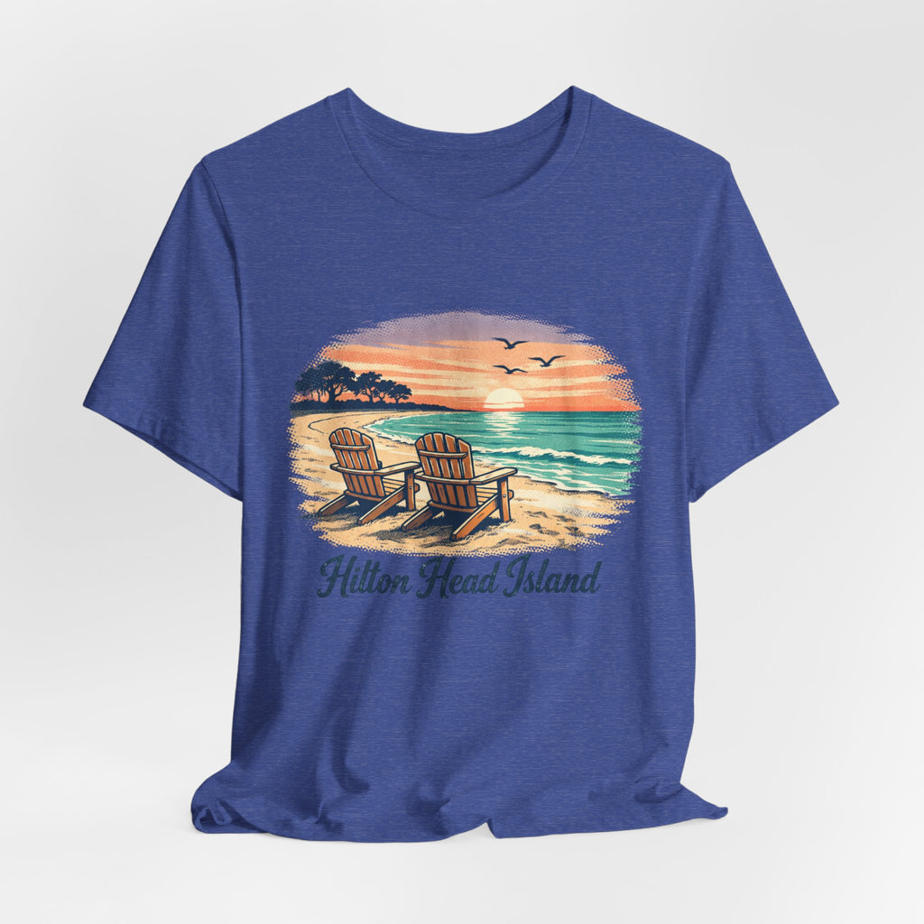 Hilton Head Island Beach T‑Shirt — Sunset Chairs Coastal Tee