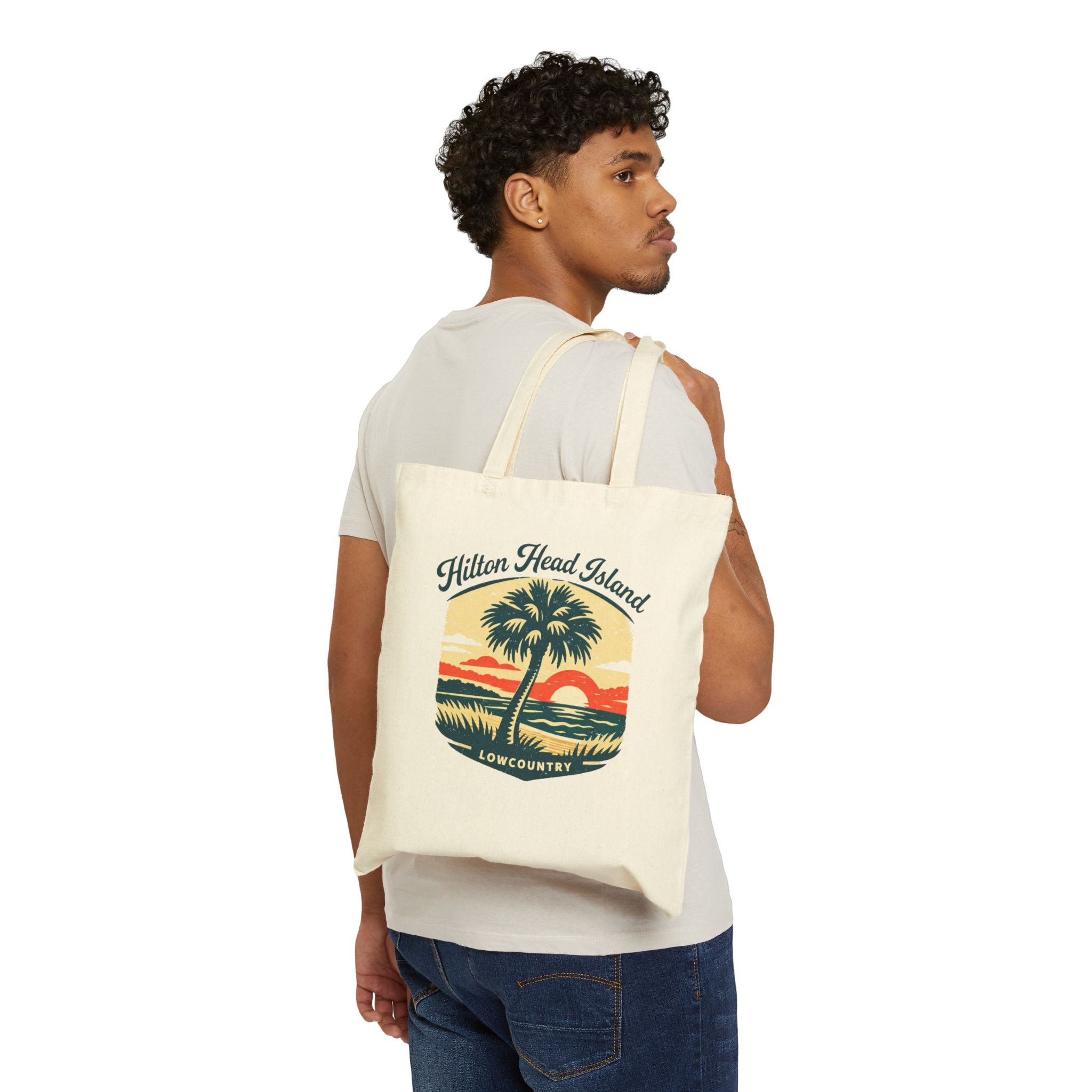 Hilton Head Island Sunset Tote Bag — Lowcountry Palm Canvas Shopper