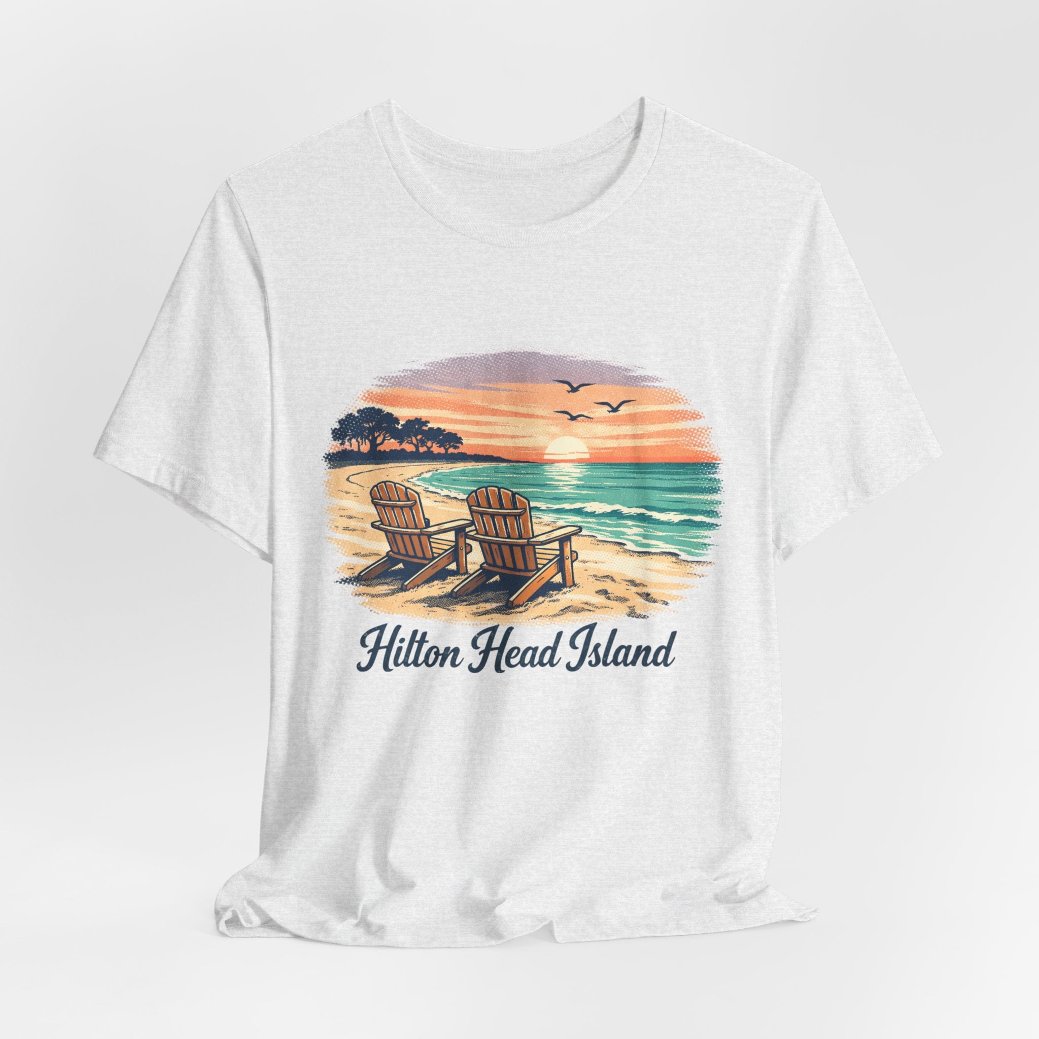 Hilton Head Island Beach T‑Shirt — Sunset Chairs Coastal Tee
