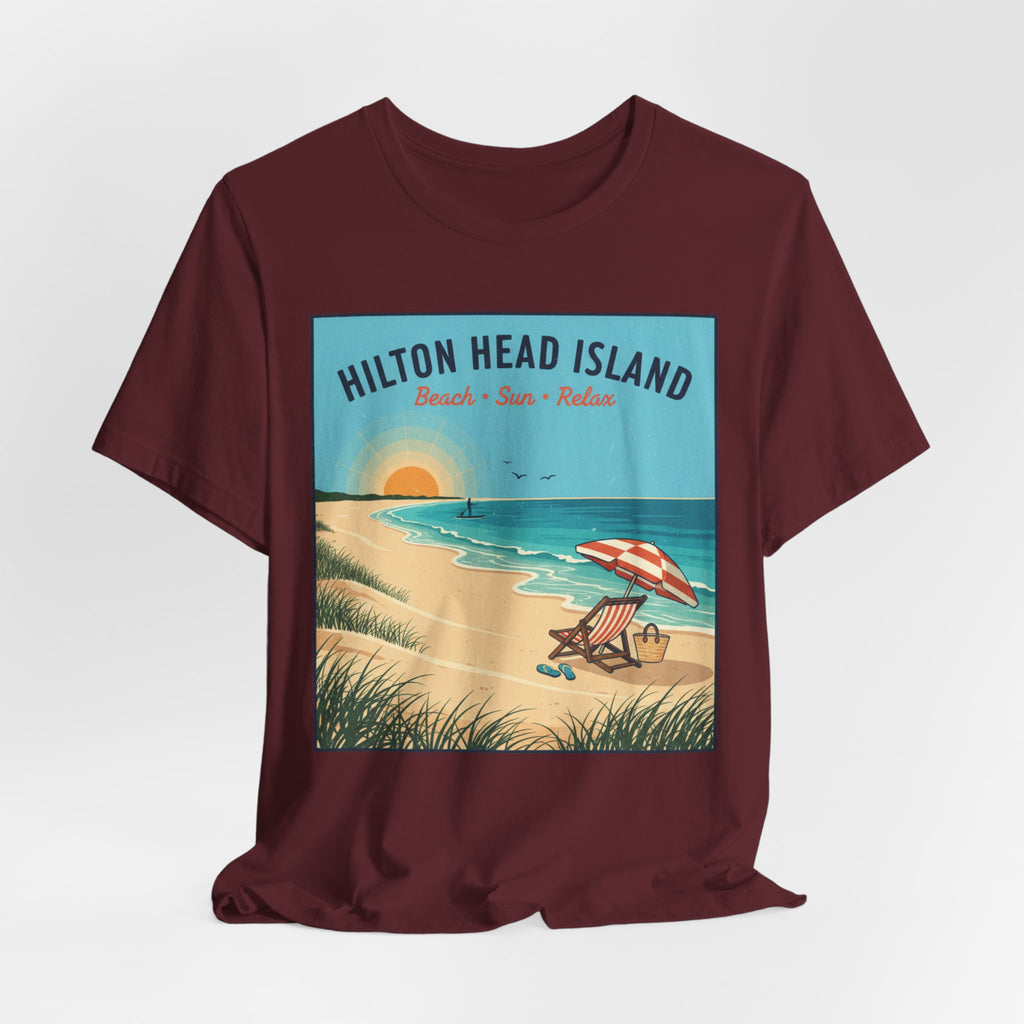 Hilton Head Island Beach T-Shirt — Vintage Sunset Coastal Tee