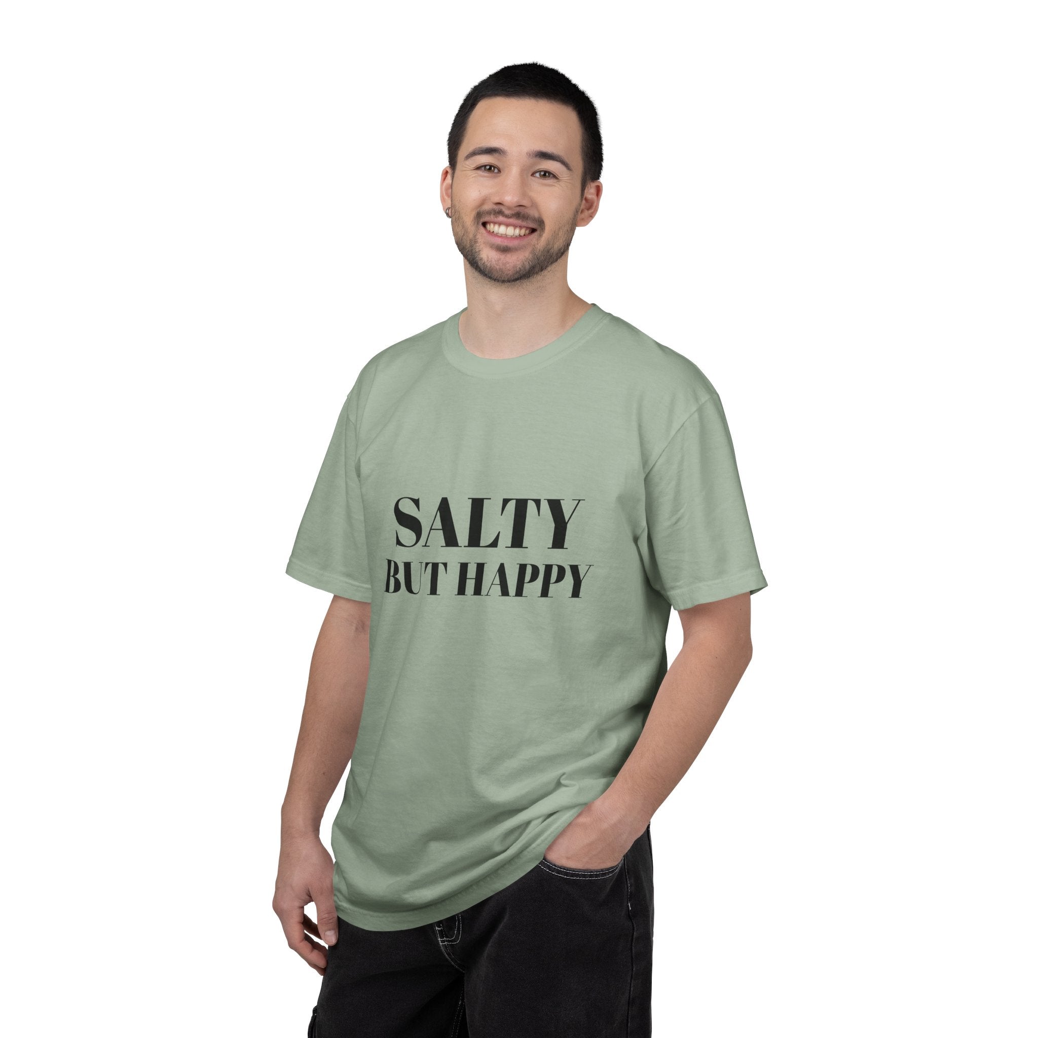 Salty But Happy Tee — Casual Graphic T-Shirt with Bold Text