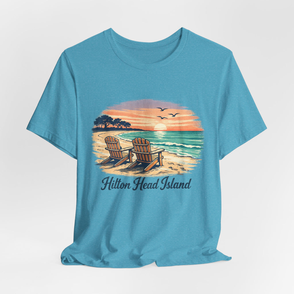Hilton Head Island Beach T‑Shirt — Sunset Chairs Coastal Tee