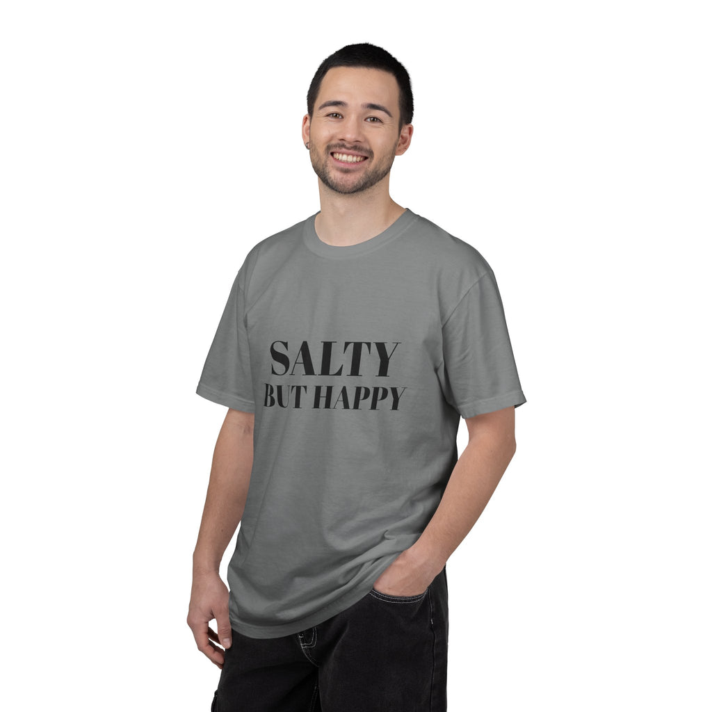 Salty But Happy Tee — Casual Graphic T-Shirt with Bold Text