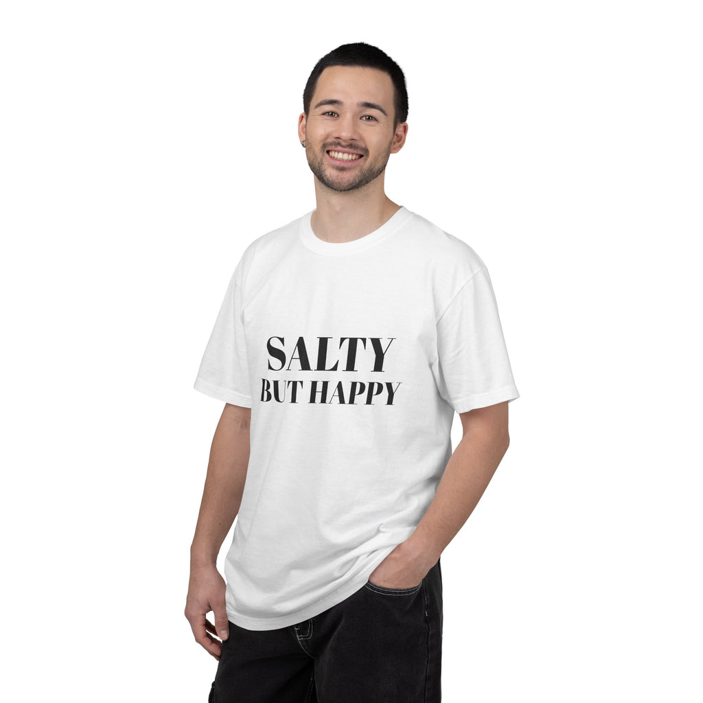 Salty But Happy Tee — Casual Graphic T-Shirt with Bold Text